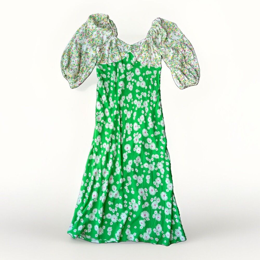 RIXO for Target Green Daisy Swing Dress Size 10 Floral Puff Sleeve Midi Boho
